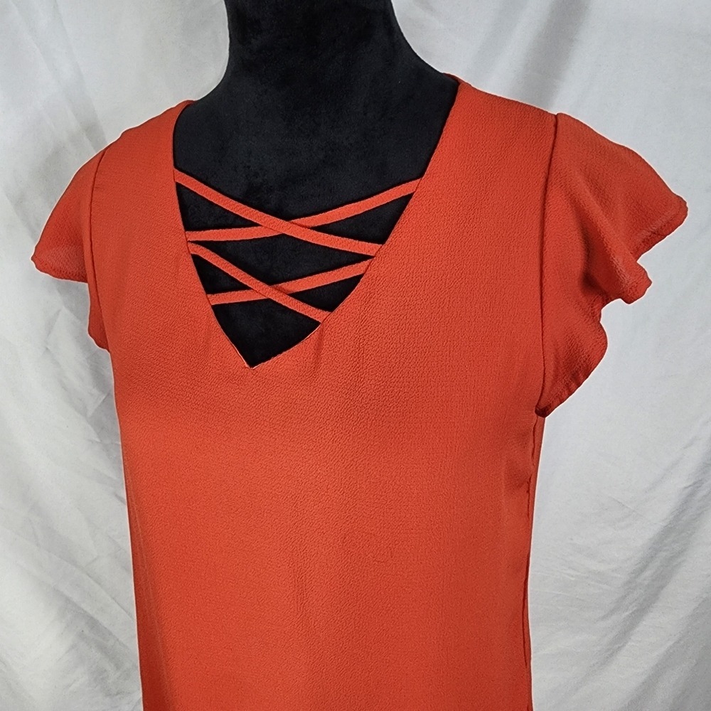 PAPERMOON Size Small Crepe Chiffon‎ Pleated Flutter Sleeve Blouse Cross V-neck